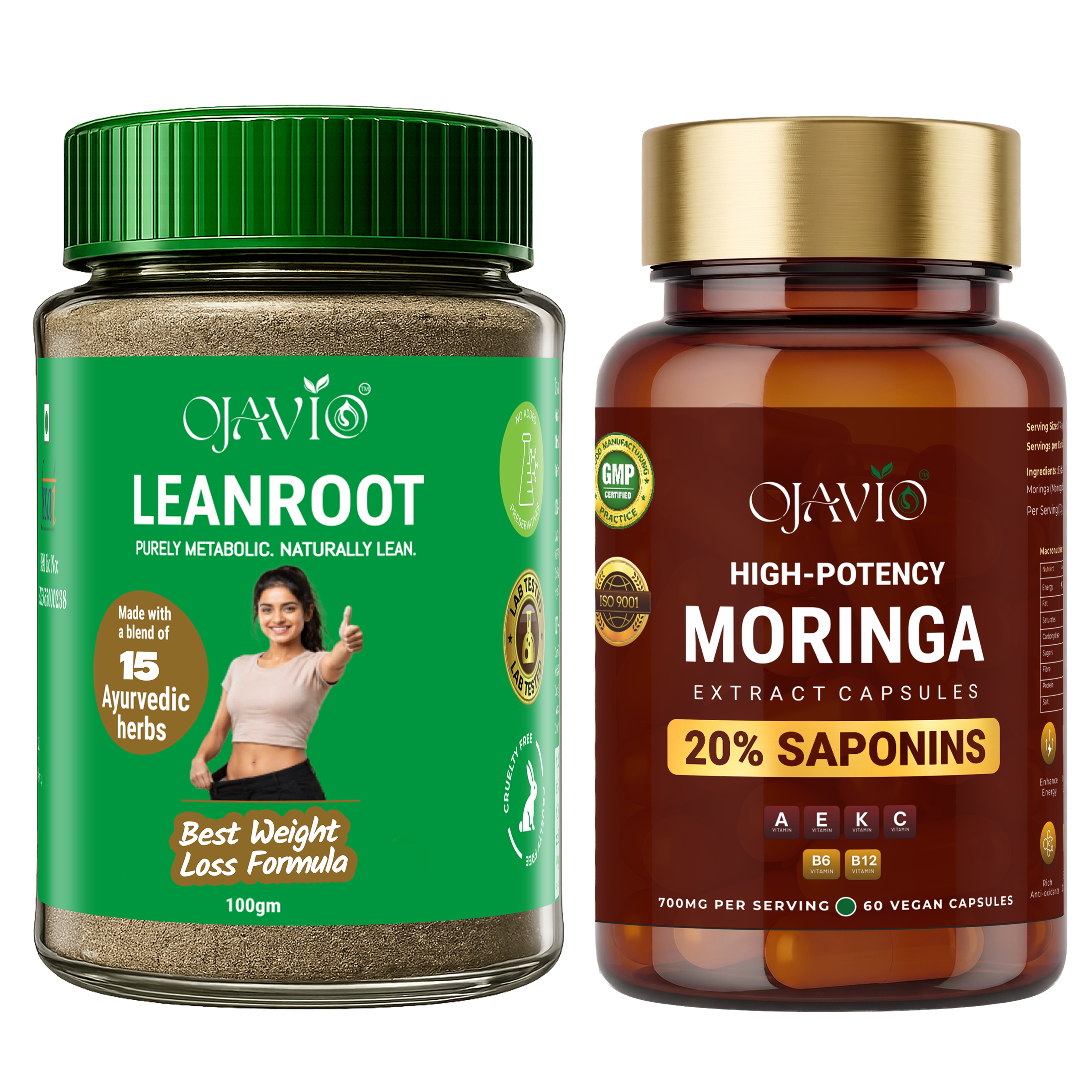 OJAVIO Lean & Nourish Weight Management Duo (LeanRoot + Moringa Extract 20% Saponins)