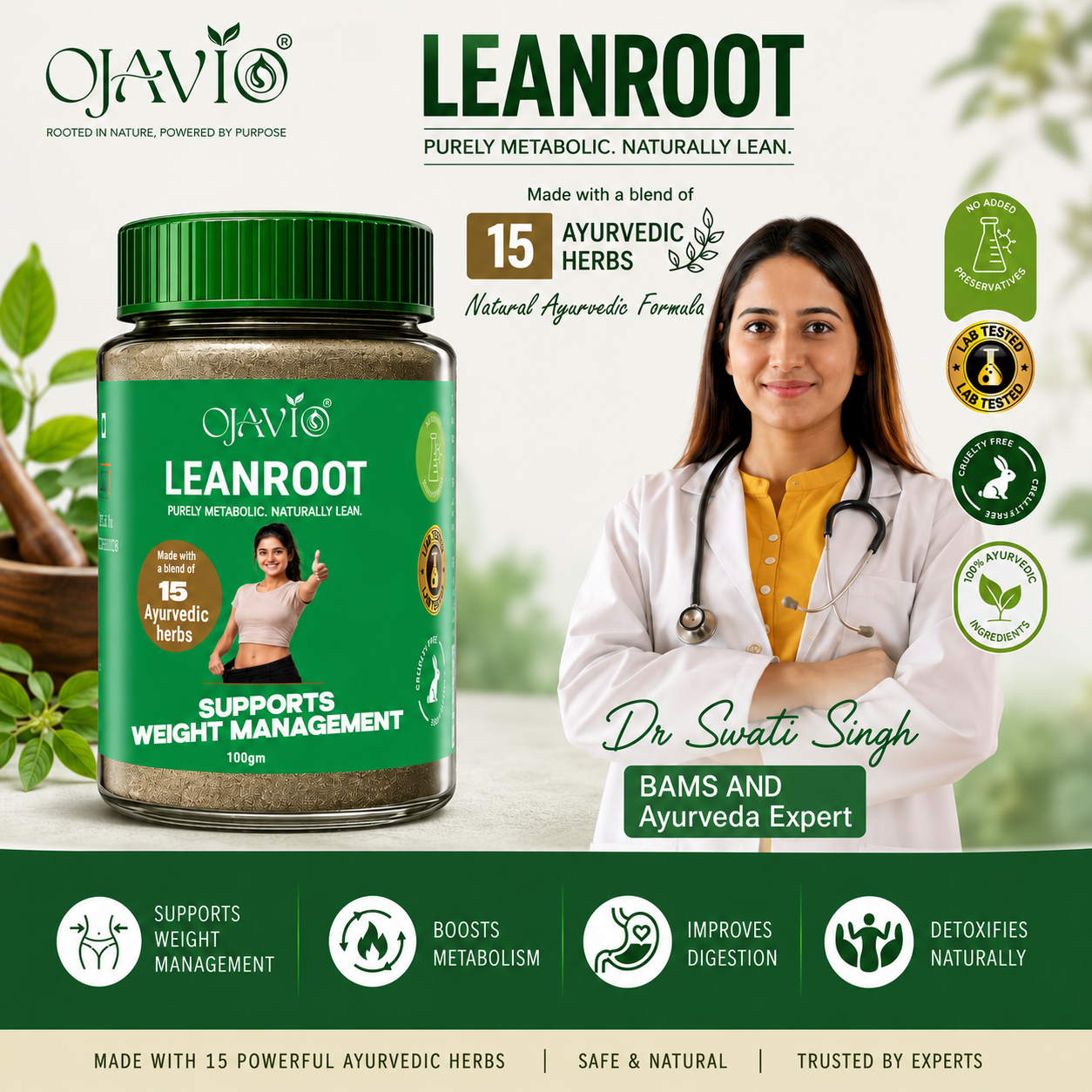 OJAVIO Lean & Nourish Weight Management Duo (LeanRoot + Moringa Extract 20% Saponins)