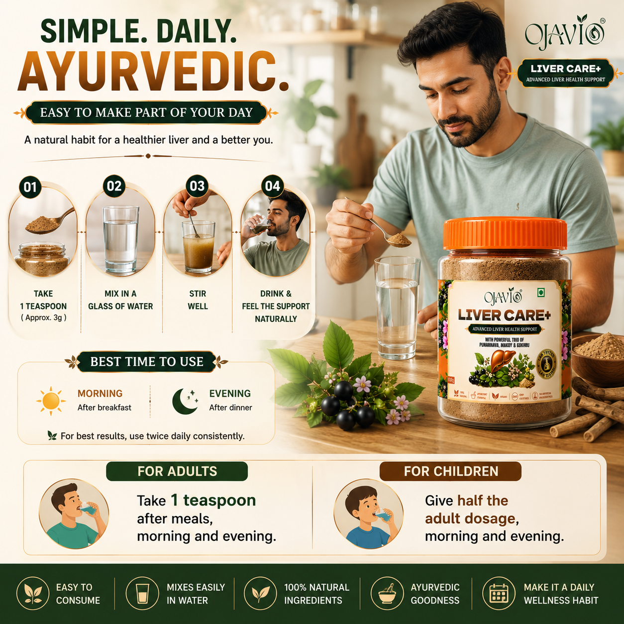 How to use Ojavio Liver Care+ Ayurvedic herbal liver support powder